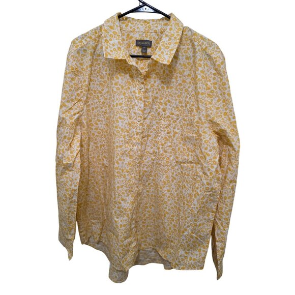 Style & Co Women's Plus Size Yellow Floral Long Sleeve Button Down Shirt Size XX - Picture 1 of 9